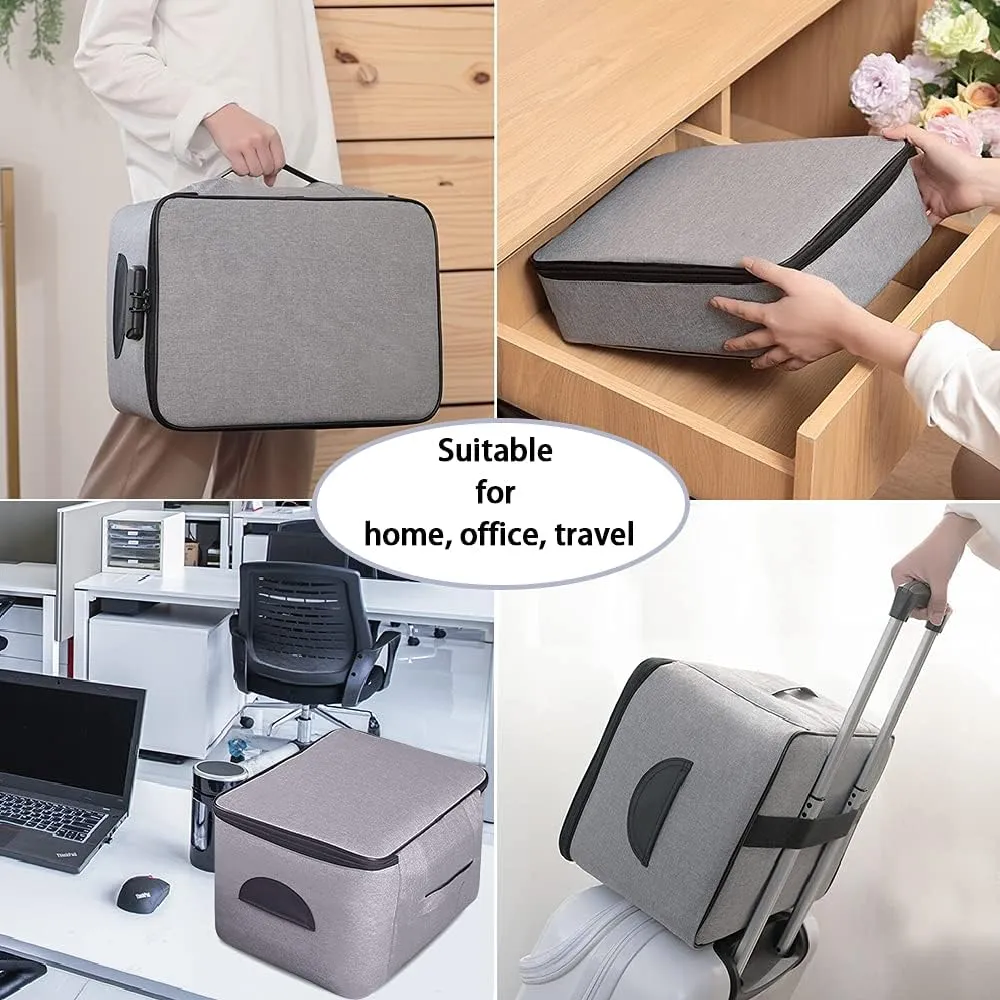 Extra Large Document Organizer,Safe File Storage Box with Lock, Portable paper organizer with Detachable separators,Home Office Travel Bag for A4 Folder Certificate Card Passport File Bill(Gray)