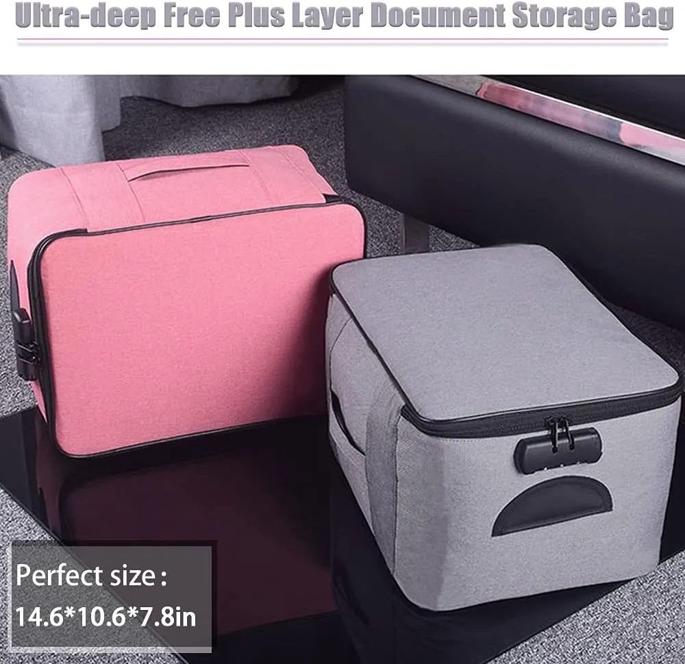 Extra Large Document Organizer,Safe File Storage Box with Lock, Portable paper organizer with Detachable separators,Home Office Travel Bag for A4 Folder Certificate Card Passport File Bill(Gray)