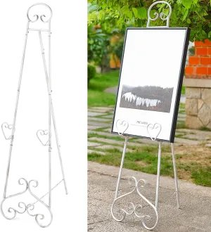 Extra Large Free Standing Adjustable Display Stand Easel with Chain Support, White Decorative Metal Foldable Floor Standing Easel for Display Mirror Wedding Welcome Signs, 16.3" x 19.3" x 56"