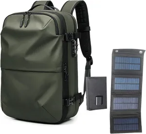 Extra Large Travel Backpack Expandable Airplane Approved Weekender Bag for Men and Women, Water Resistant Lightweight Daypack for Flight 60L With 20W Folding Solar Pane(Color:Army green)