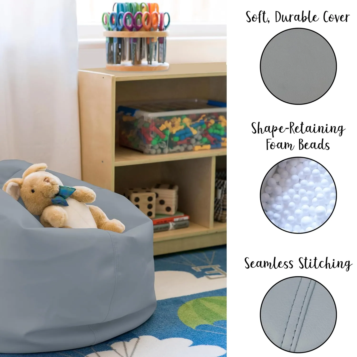 Factory Direct Partners 10477-GY SoftScape Classic 26" Junior Bean Bag Chair, Furniture for Kids, Libraries or Home - Gray