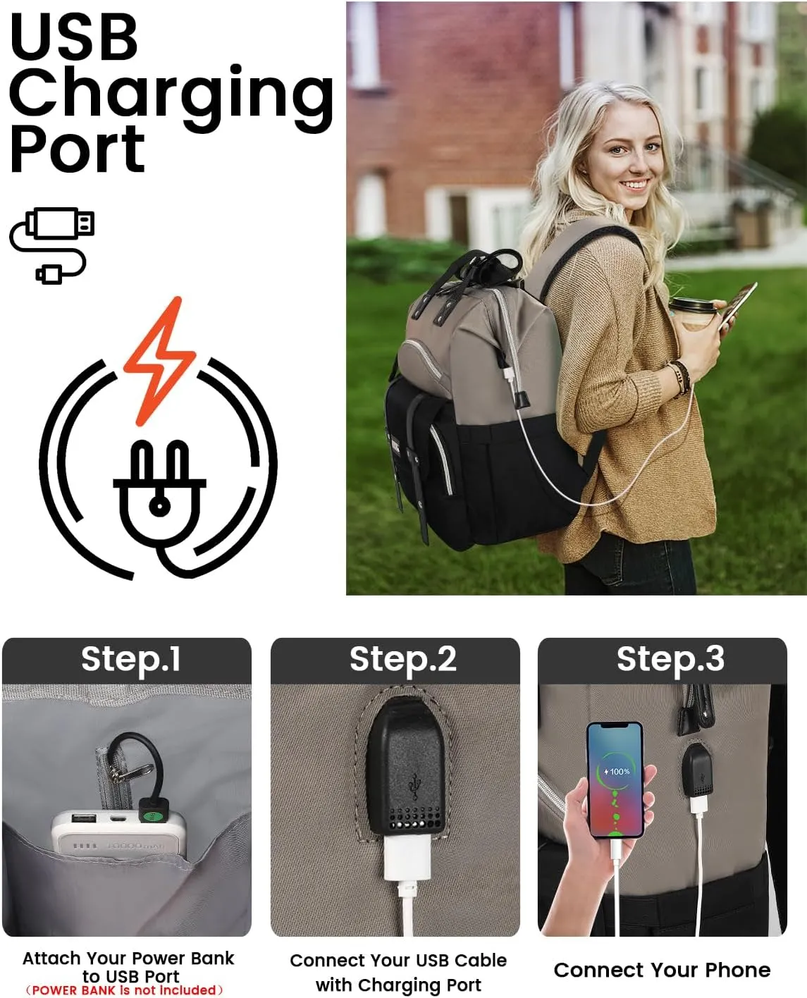 FALANKO Women Laptop Backpack, Doctor Nurse Teacher Work Adult Backpack for 15.6 Inch Laptop with RFID Anti-theft USB Charging Port College Business Computer Bookbag Grey Black