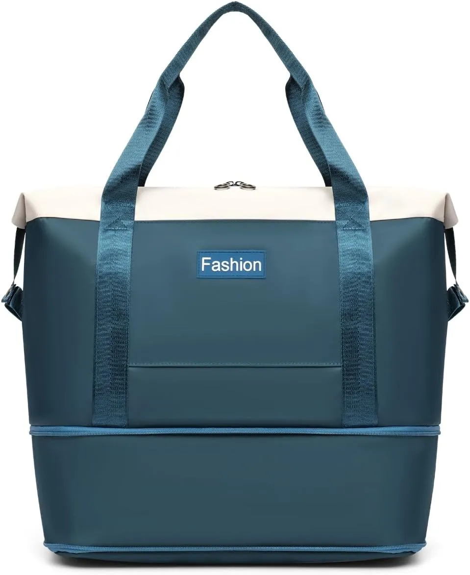 Fashion Travel Duffel Bag Expandable Waterproof Gym Bag Large Capacity Weekender Tote (Lake Blue)