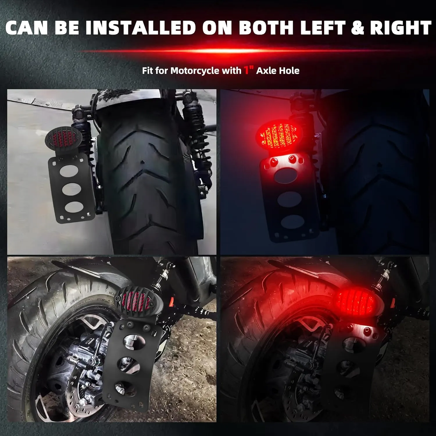 FATECIM 1" Motorcycle LED Brake Tail Light with Bracket, Oval-shaped Motorcycle Rear License Plate Light Side Mount for Harley Sportster Bobber Chopper Cruiser Honda Yamaha Suzuki Kawasaki Black