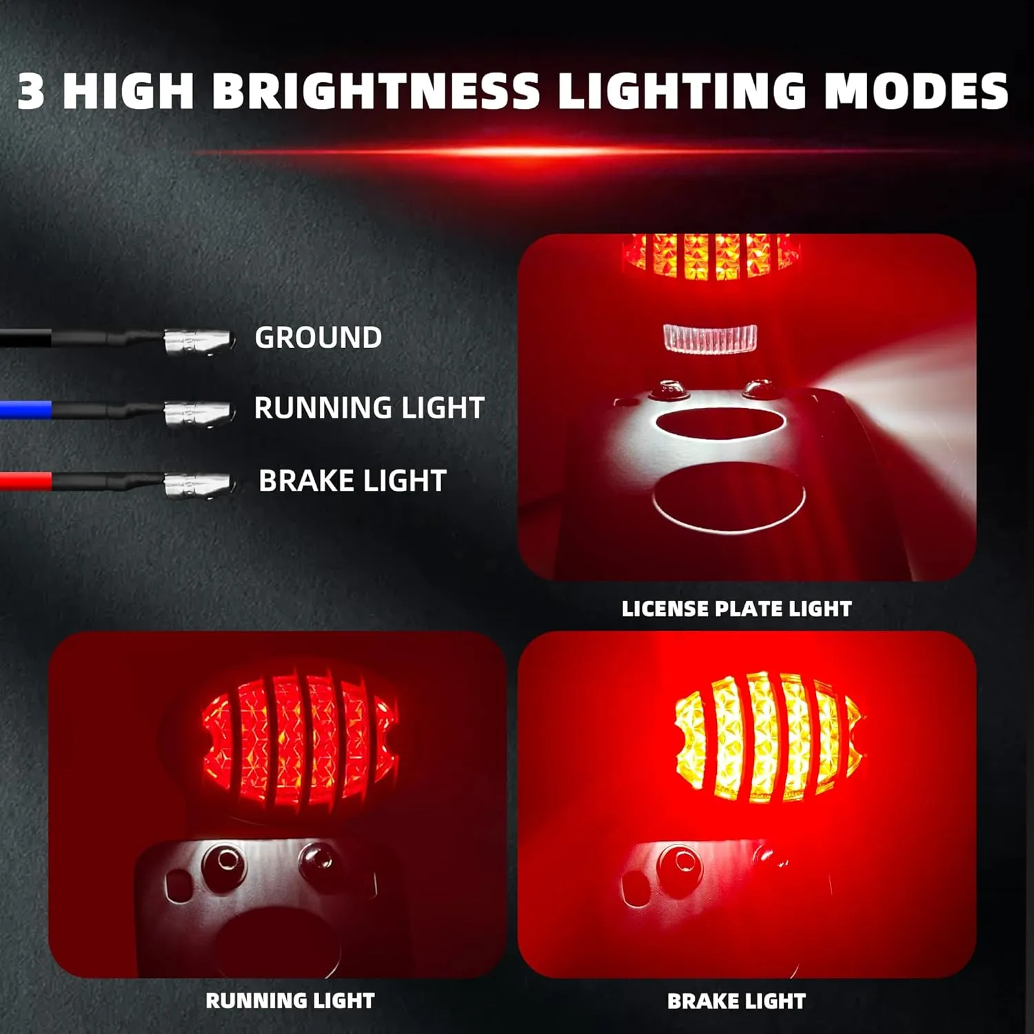 FATECIM 1" Motorcycle LED Brake Tail Light with Bracket, Oval-shaped Motorcycle Rear License Plate Light Side Mount for Harley Sportster Bobber Chopper Cruiser Honda Yamaha Suzuki Kawasaki Black