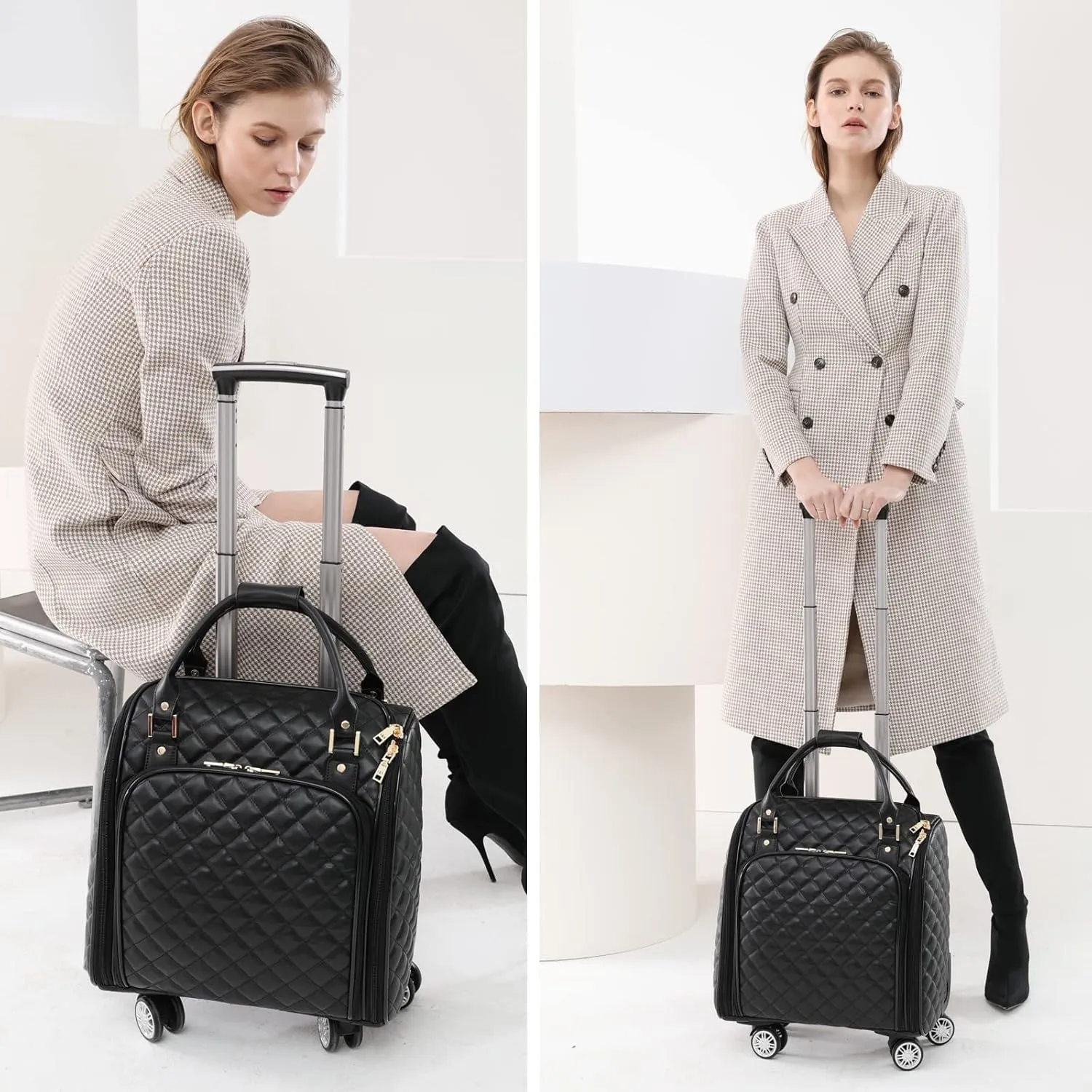 feilario 16in Leather Softside Underseat Carry on Suitcases Expandable Spinner Wheels Travel Luggage