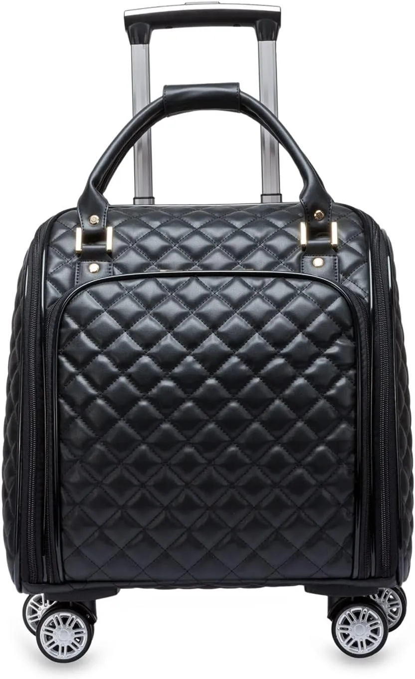 feilario 16in Leather Softside Underseat Carry on Suitcases Expandable Spinner Wheels Travel Luggage
