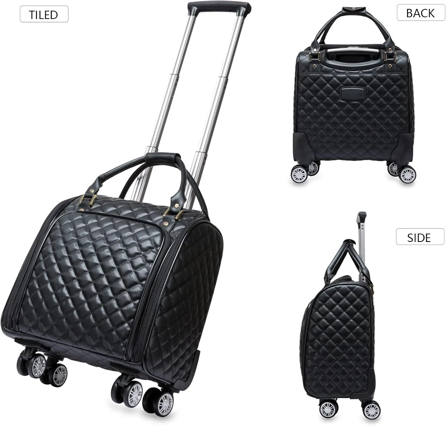feilario 16in Leather Softside Underseat Carry on Suitcases Expandable Spinner Wheels Travel Luggage
