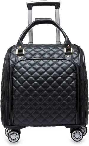feilario 18in Leather Softside Underseat Carry on Suitcases Expandable Spinner Wheels Travel Luggage