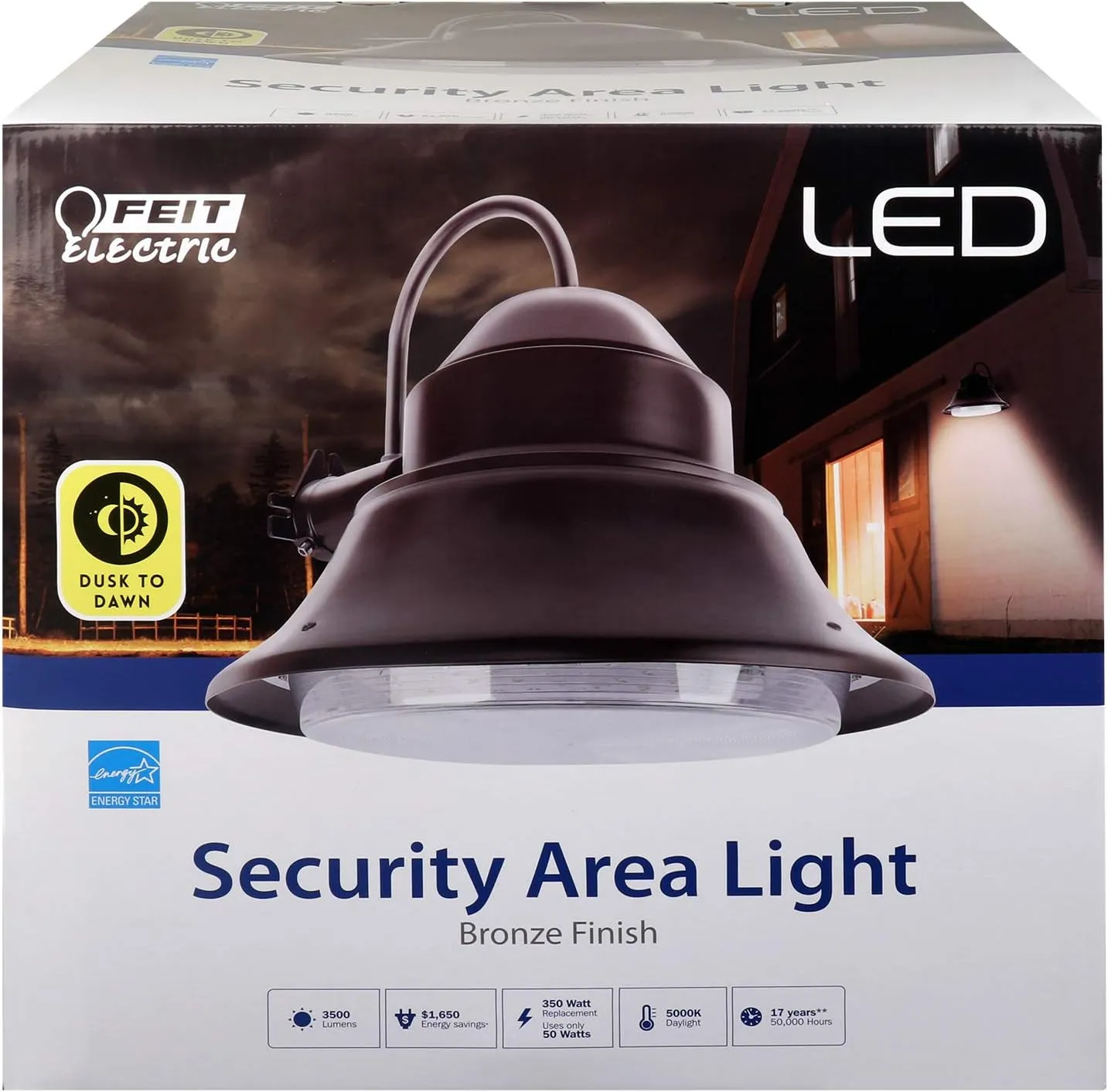 Feit Electric - 73700 350W Equivalent 50 Watt 13" LED Yard Dusk to Dawn 3500 Lumen Security Outdoor Light, 5000K Daylight