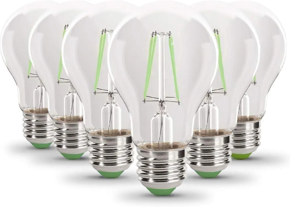 Feit Electric A19/TG/LED/6 25W Equivalent Dimmable Clear Glass Filament Colored LED Light Bulbs, Green, 6-Pack, 2.4" D x 4" H