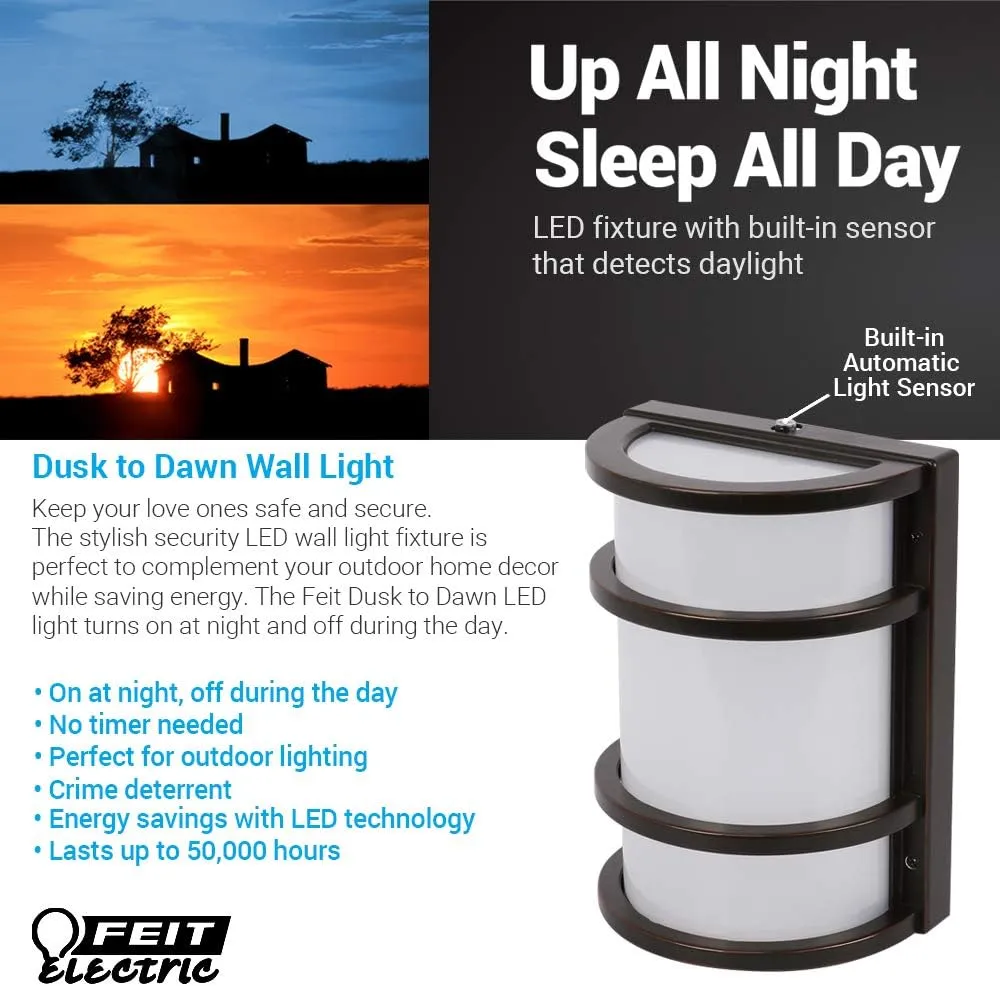 Feit Electric - Dusk to Dawn LED Bronze Half Moon Security Outdoor Wall Light, 5000K (73702)