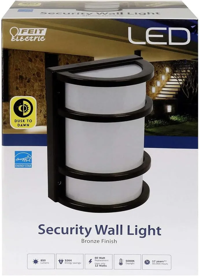 Feit Electric - Dusk to Dawn LED Bronze Half Moon Security Outdoor Wall Light, 5000K (73702)
