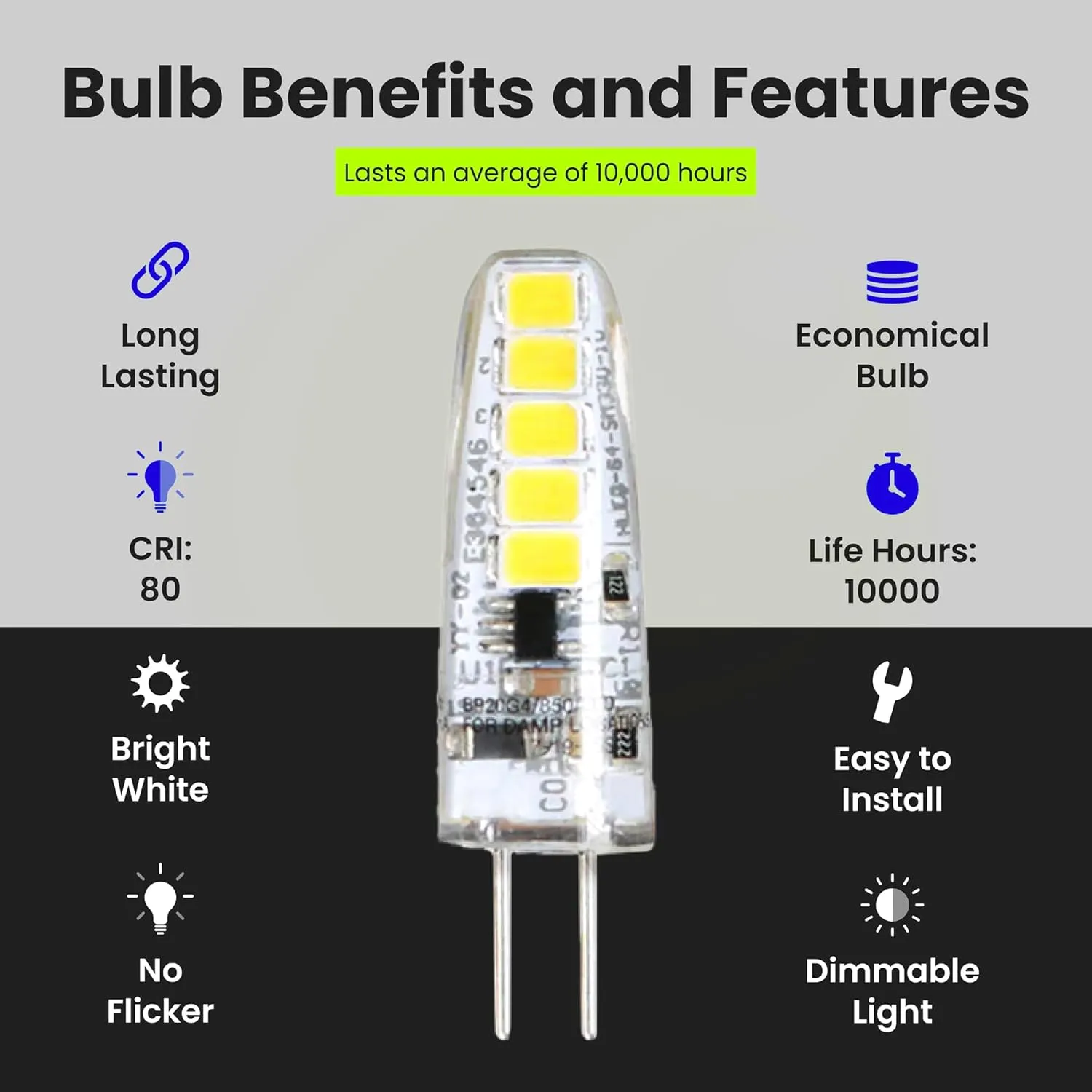 Feit Electric G4 LED Bulb, Dimmable, 20W Equivalent, 12V, 3000K Warm White, 170 Lumens, 10,000 Hours, Halogen Bulb Replacement Capsule, BP20G4/830/LED/6, 6-Pack