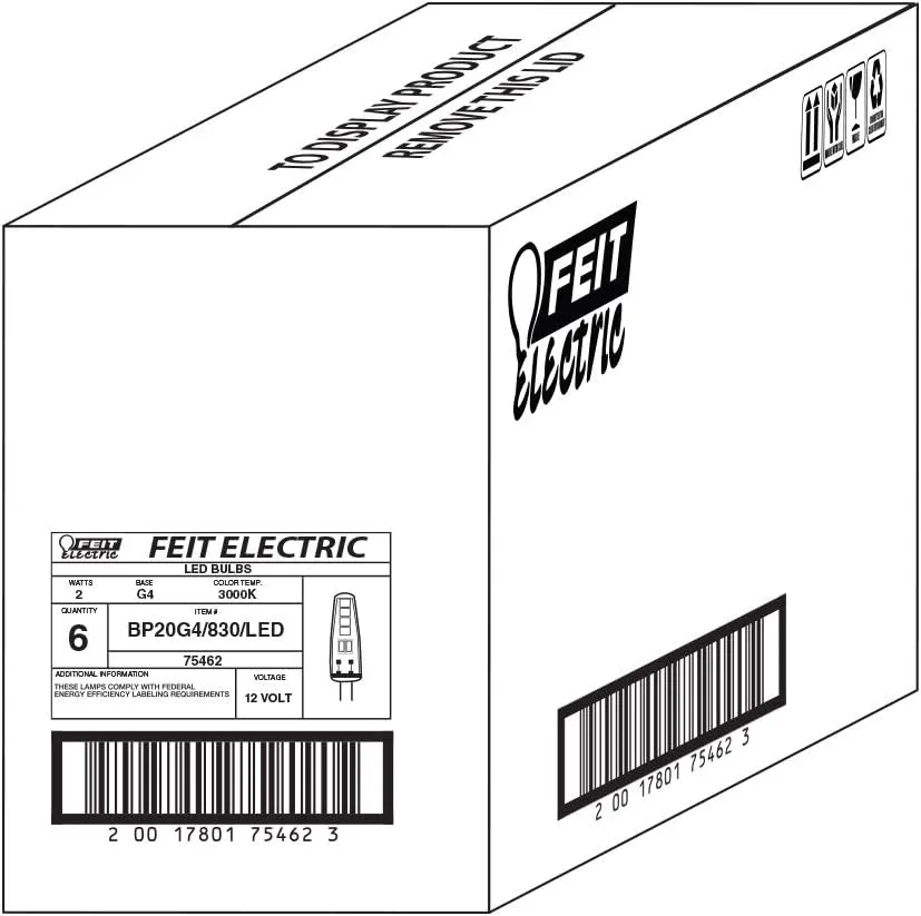 Feit Electric G4 LED Bulb, Dimmable, 20W Equivalent, 12V, 3000K Warm White, 170 Lumens, 10,000 Hours, Halogen Bulb Replacement Capsule, BP20G4/830/LED/6, 6-Pack