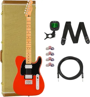Fender Player II Telecaster HH Maple Fingerboard Coral Red Bundle with Hardcase, Cable, Tuner, Strap and Liberty Music Pick Pack(12)