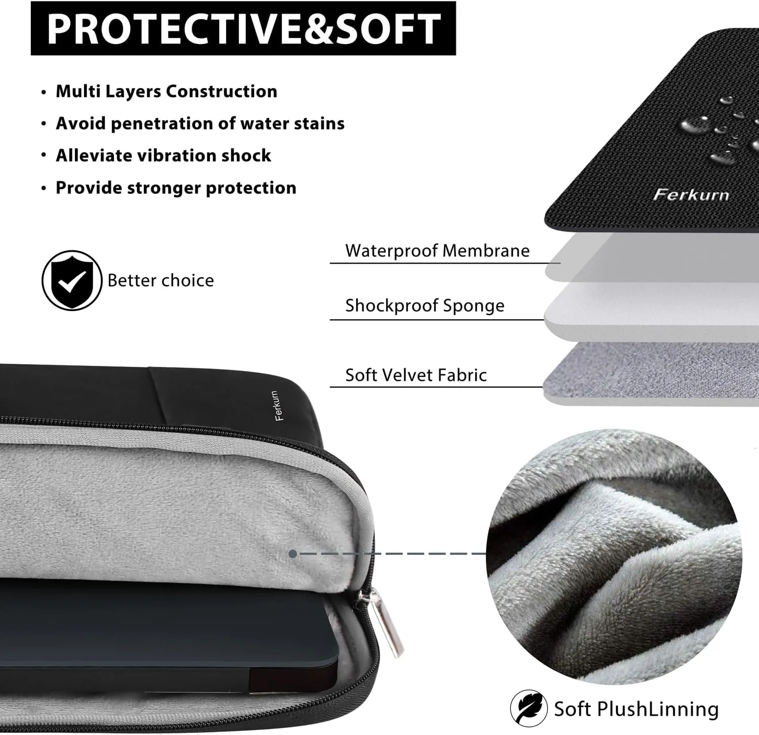 Ferkurn Laptop Case Bag Chromebook Case Sleeve for MacBook Air/Pro, Dell Inspiron, ASUS Zenbook, HP Pavilion, Lenovo IdeaPad, Samsung Chromebook, Acer, Computer Carrying Bag Cover, Black, 13 Inch
