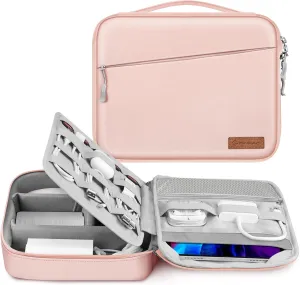 FINPAC Electronic Organizer Bag, Portable Accessories Storage for Cable/Cord/Charger/USB/SD Card, Portfolio Tablet Sleeve Carrying Case for iPad Pro 11/10.2"/10.5" iPad Air/9.7" (Rose Gold)