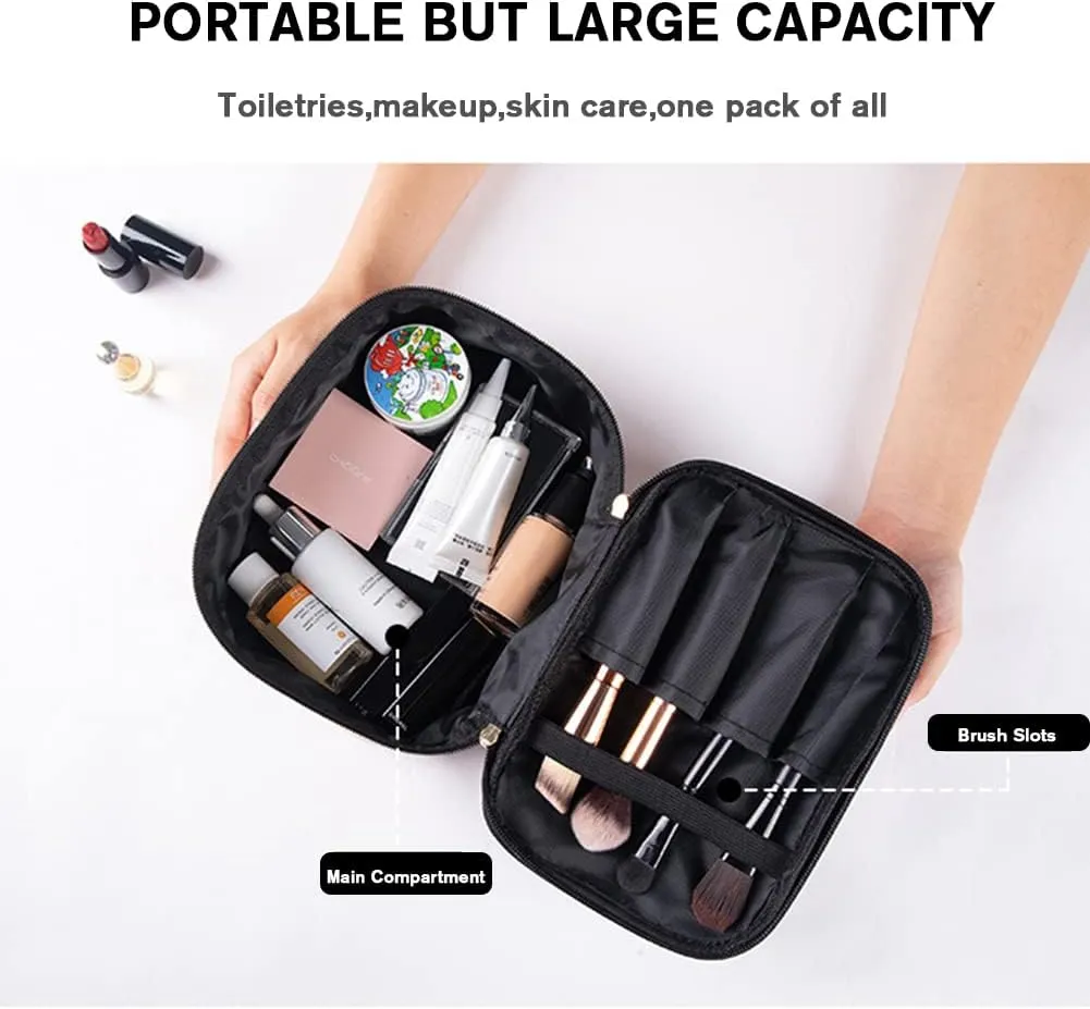 FITINI Makeup Bags Double Layer Travel Storage Cosmetic Cases Make up Organizer Toiletry Bags Water-resistant for Women Makeup Brush Bag,Black Peony