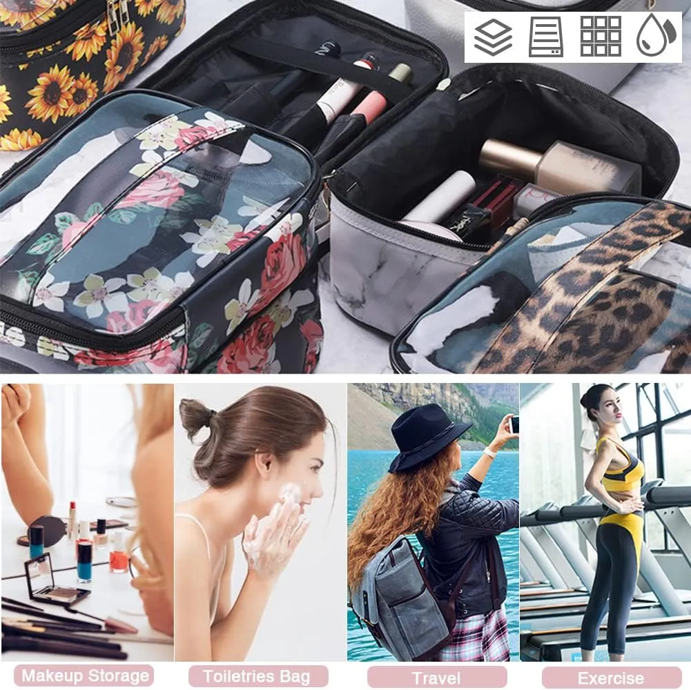 FITINI Makeup Bags Double Layer Travel Storage Cosmetic Cases Make-up Organizer Toiletry Bags Water-resistant for Women Makeup Brush Bag,Black