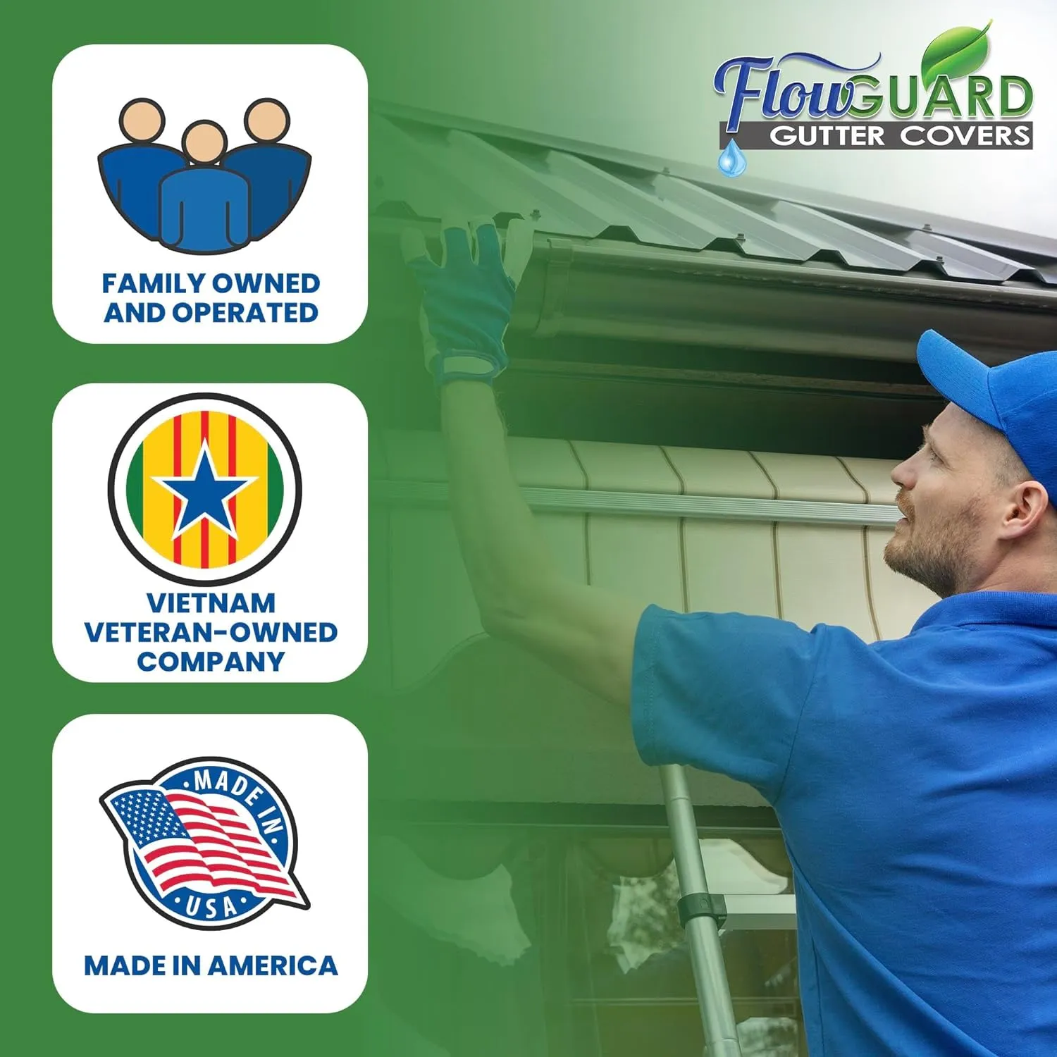 FlowGuard USA Made Professional DIY 5 Inch 50-Year Gutter Cover System - White - Aluminum Gutter Guards - 102 Feet - by FlexxPoint