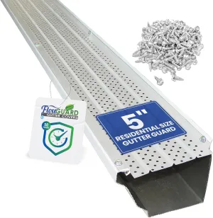 FlowGuard USA Made Professional DIY 5 Inch 50-Year Gutter Cover System - White - Aluminum Gutter Guards - 102 Feet - by FlexxPoint