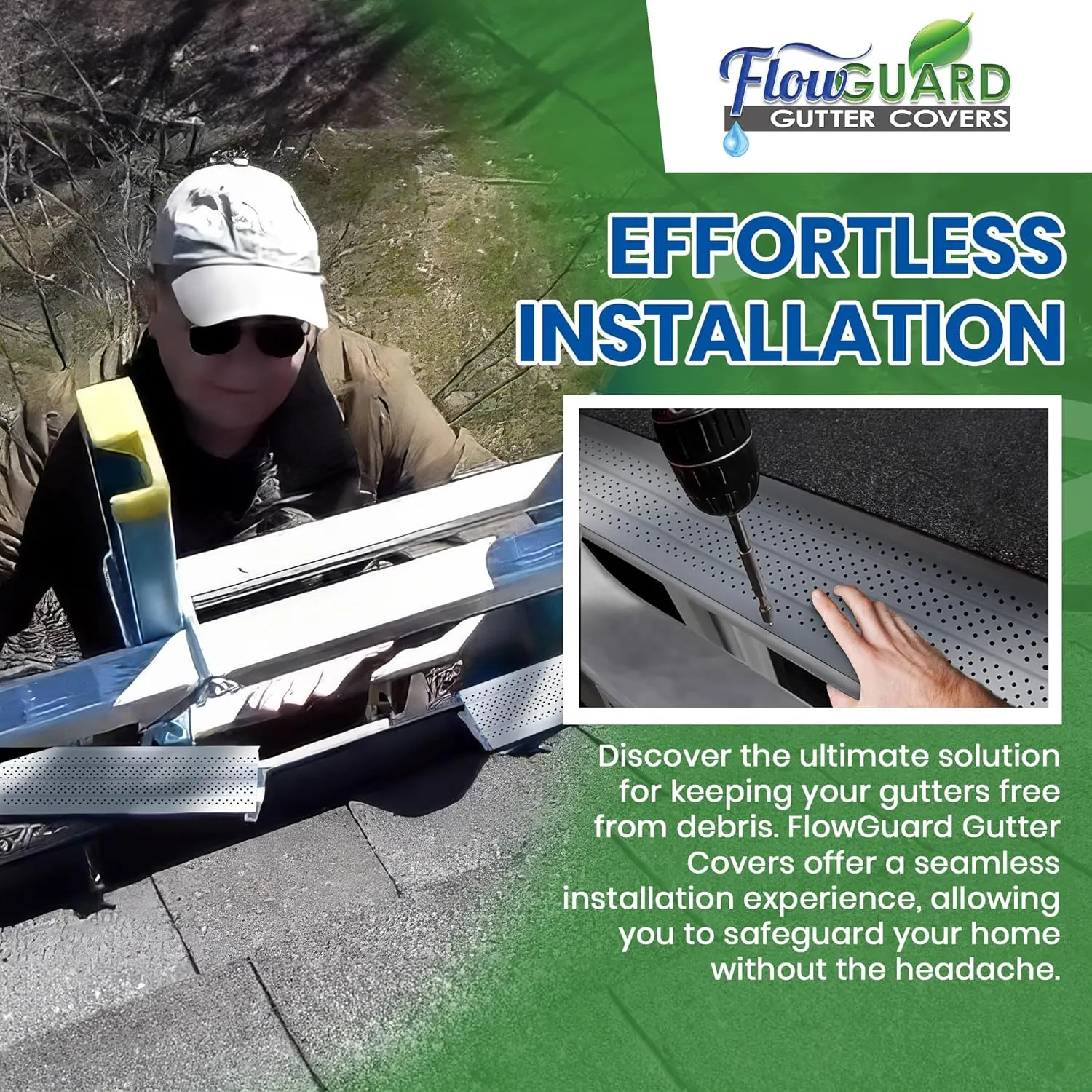 FlowGuard USA Made Slip Under Shingle Professional DIY Universal 5 Inch & 6 Inch 50-Year Gutter Cover System - Matte - Aluminum Gutter Guards - 102 Feet - by FlexxPoint