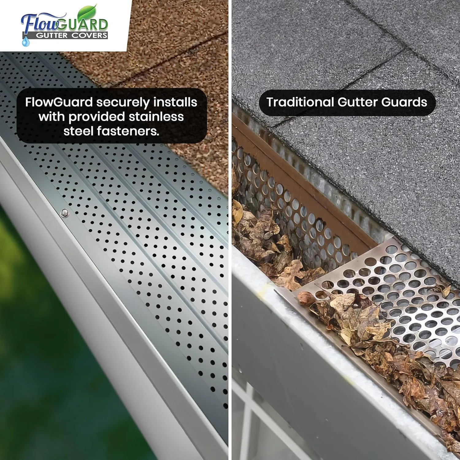 FlowGuard USA Made Slip Under Shingle Professional DIY Universal 5 Inch & 6 Inch 50-Year Gutter Cover System - Matte - Aluminum Gutter Guards - 102 Feet - by FlexxPoint