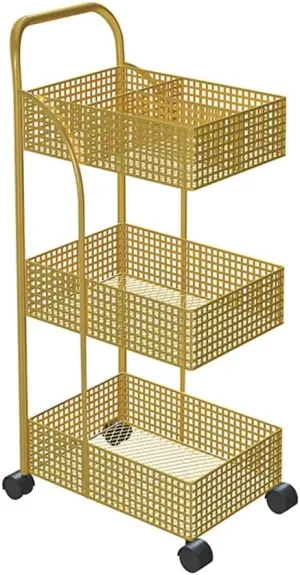FLYIFE Iron Rack Bedroom Kitchen Metal Mobile Bathroom Storage Rack Wheeled Trolley Gold Kitchen Cart Kitchen Island