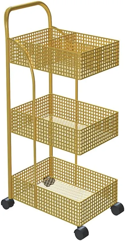 FLYIFE Iron Rack Bedroom Kitchen Metal Mobile Bathroom Storage Rack Wheeled Trolley Gold Kitchen Cart Kitchen Island