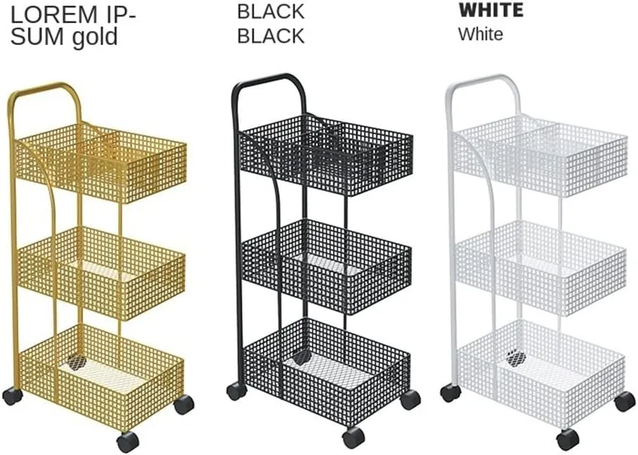 FLYIFE Iron Rack Bedroom Kitchen Metal Mobile Bathroom Storage Rack Wheeled Trolley Gold Kitchen Cart Kitchen Island/Gold/37X24X78