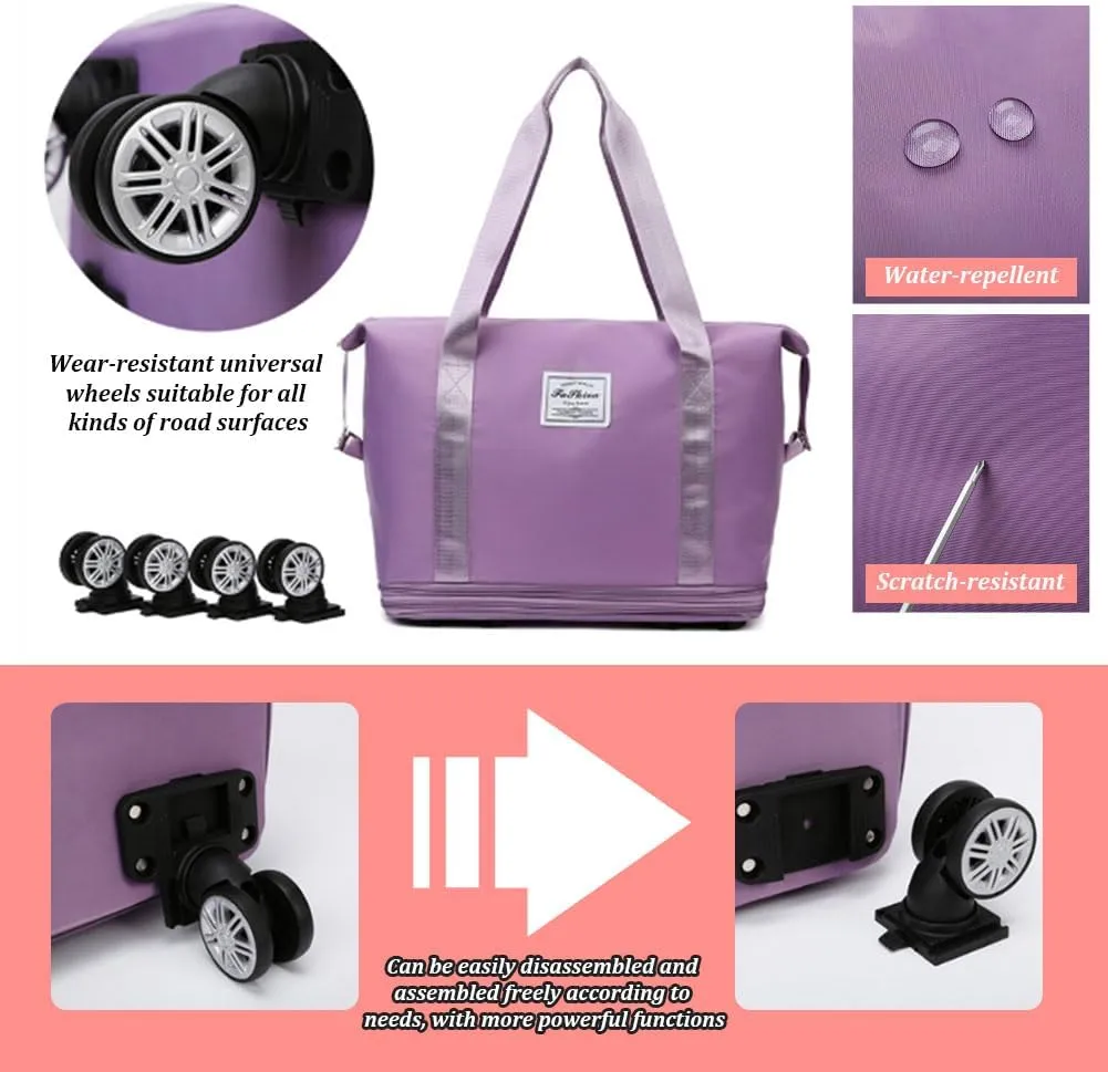 Foldable Travel Bag Expandable, 26" Rolling Duffle Bags with Wheels,Weekender with Rolling Wheels, Foldable Lightweight Suitcase for Travel and Storage, Dark Blue