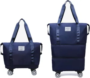 Foldable Travel Bag Expandable, 26" Rolling Duffle Bags with Wheels,Weekender with Rolling Wheels, Foldable Lightweight Suitcase for Travel and Storage, Dark Blue