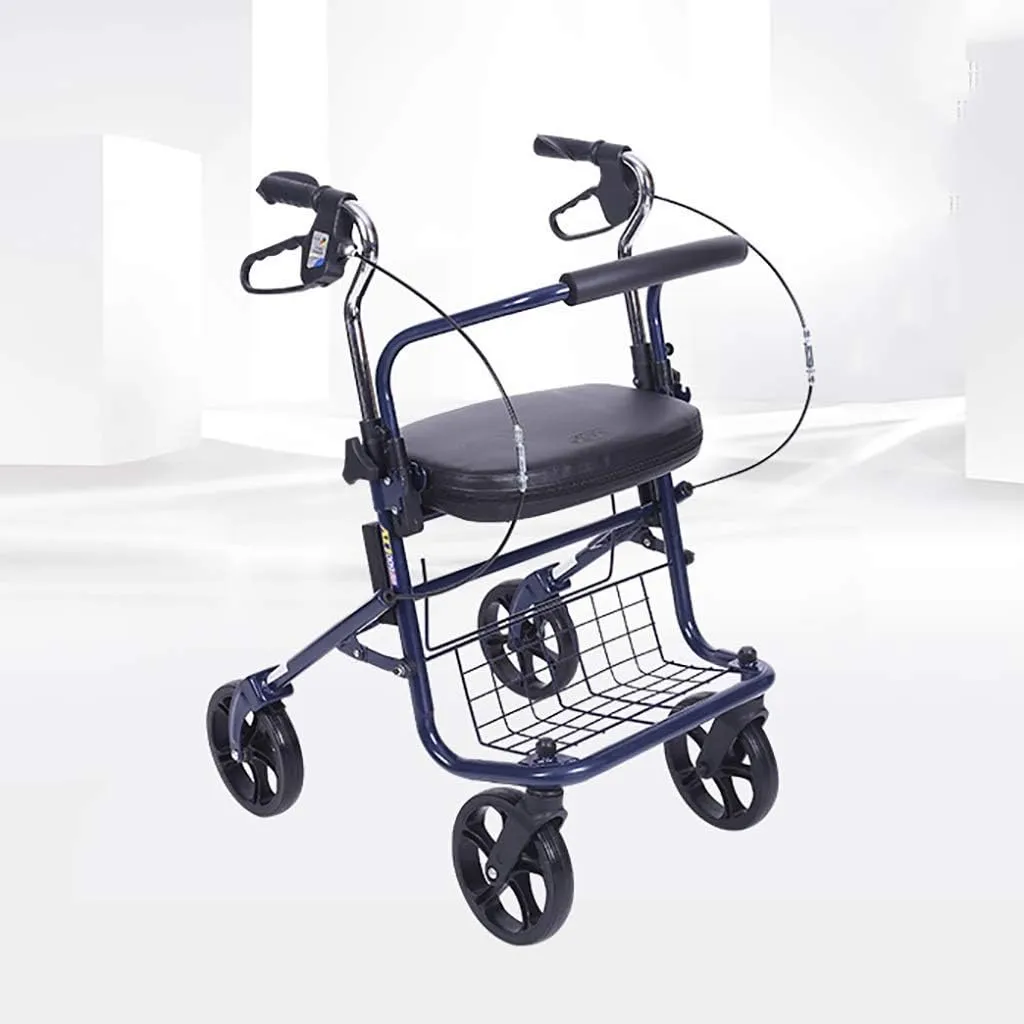 Foldable Walking Mobility Aid,Rollator,Shopping cart Trolley with Seat and Handbrake,for Elderly Adult Walking e (Blue) Decoration