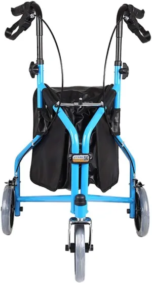 Folding Rollator Rollator Walkers 3 Big Wheels Rollator Walker for Elderly Adult, Portable Folding Step Assist with Handbrakes& Bag, 8 Inch Wheels, Lightweight/Outdoor/Indoor (Color : Blue)