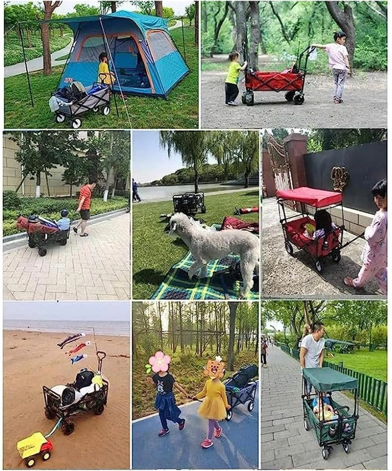 Folding Wheeled Trolley, Garden Hand Trolley with Adjustable Handle, Multifunctional Trolleys, Outdoor Pull Trolley for Camping, Beach, Festival, Shopping Trolley (E)