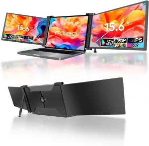 FOPO 15.6" Triple Monitor for Laptop, FHD 1080P IPS Screen Extender Portable Laptop for 15.6-17.3” Laptops, PnP Travel Laptop Screen Extender with USB-C&HDMI, Dual Monitor for Windows, Mac, Black