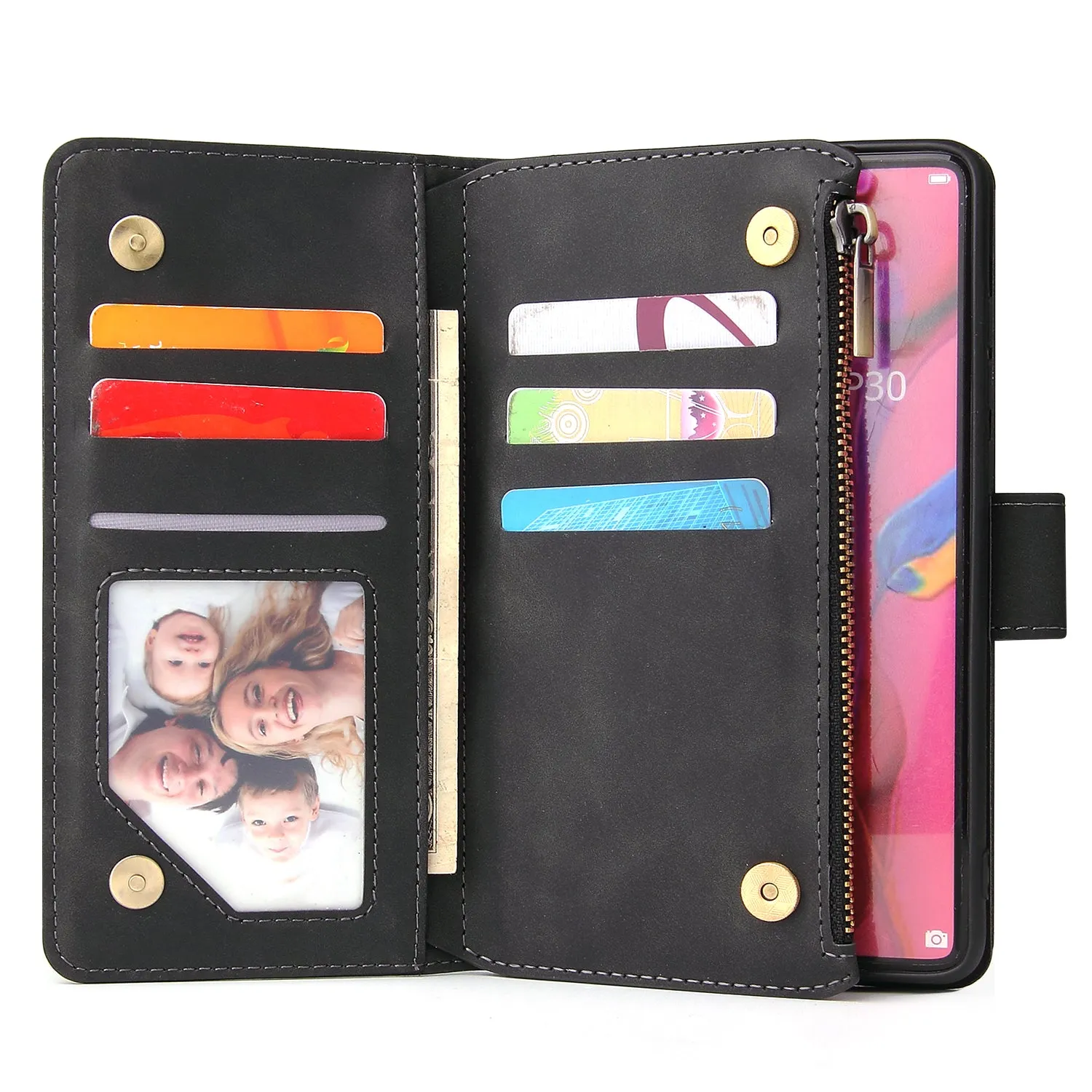 For HUAWEI P30 HUAWEI P30 lite HUAWEI P30 pro Multi-card Bracket Coin Wallet Zipper Mobile Phone PU Leather Phone Case  5 wine red