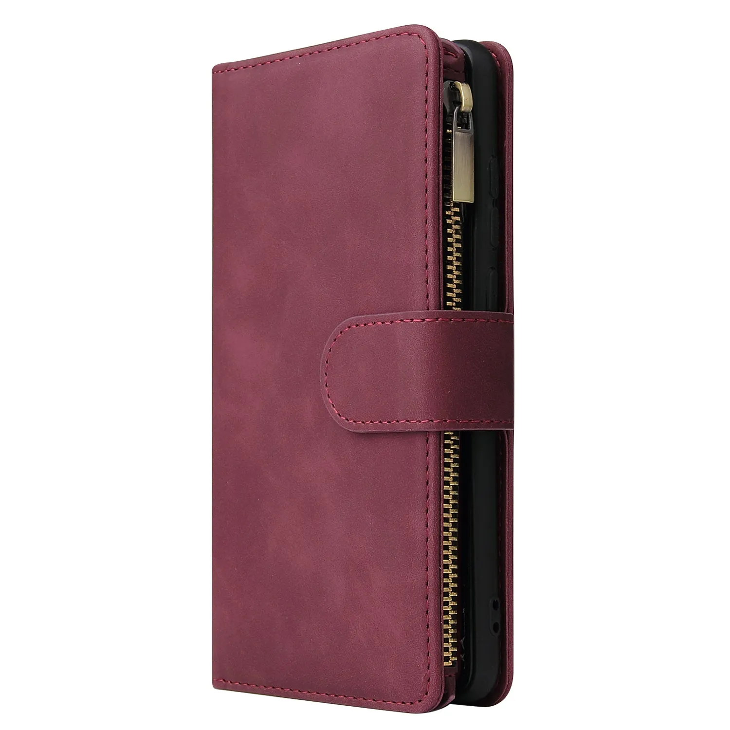 For HUAWEI P30 HUAWEI P30 lite HUAWEI P30 pro Multi-card Bracket Coin Wallet Zipper Mobile Phone PU Leather Phone Case  5 wine red