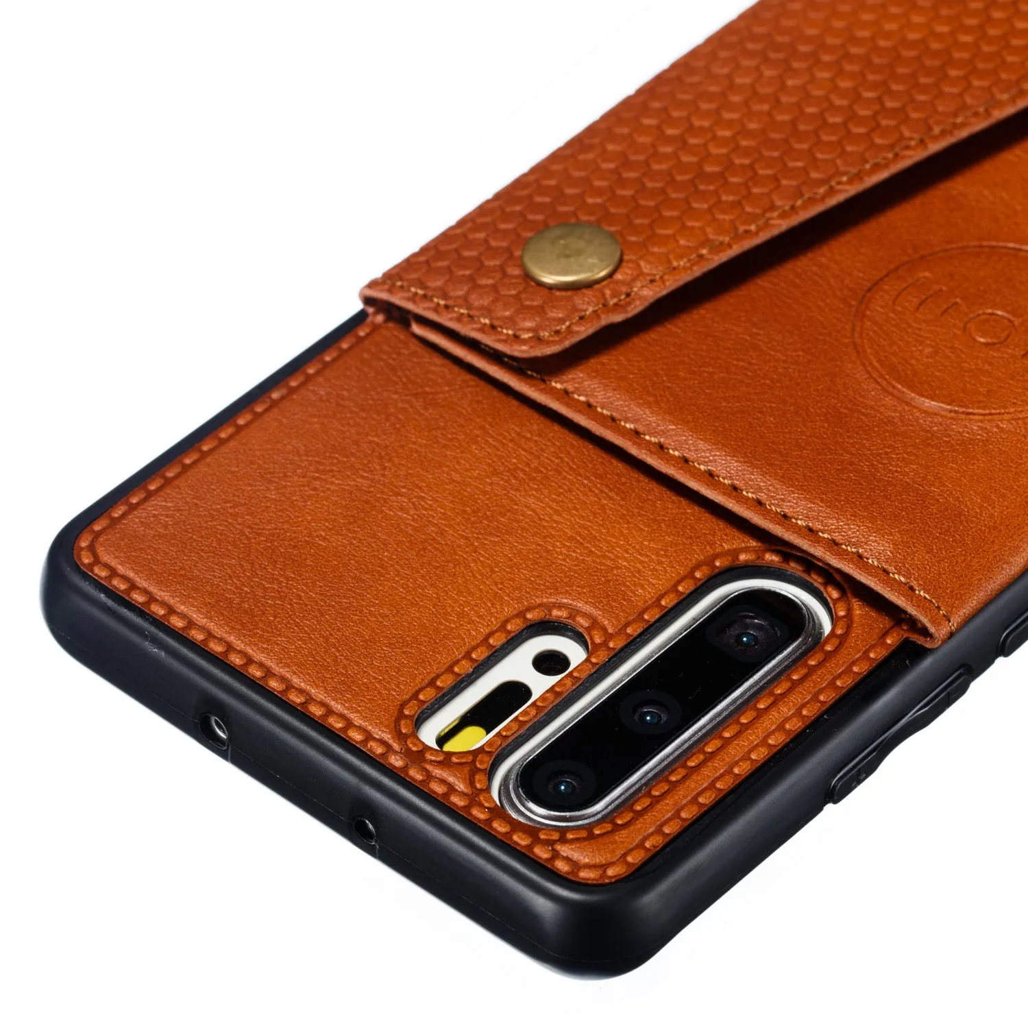 For Huawei P30 pro Double Buckle Non-slip Shockproof Cell Phone Case with Card Slot Bracket Light Brown