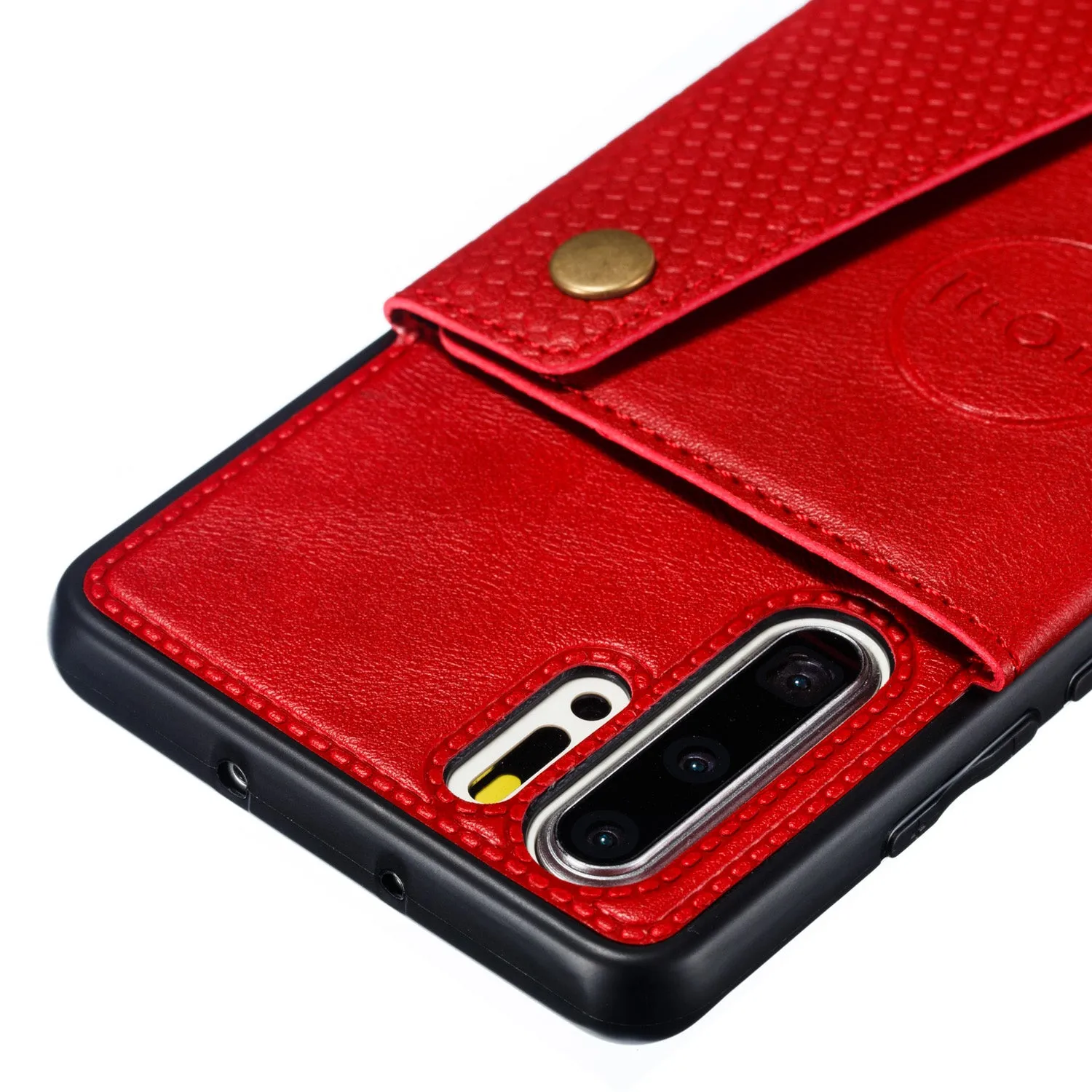 For Huawei P30 pro Double Buckle Non-slip Shockproof Cell Phone Case with Card Slot Bracket Light Brown