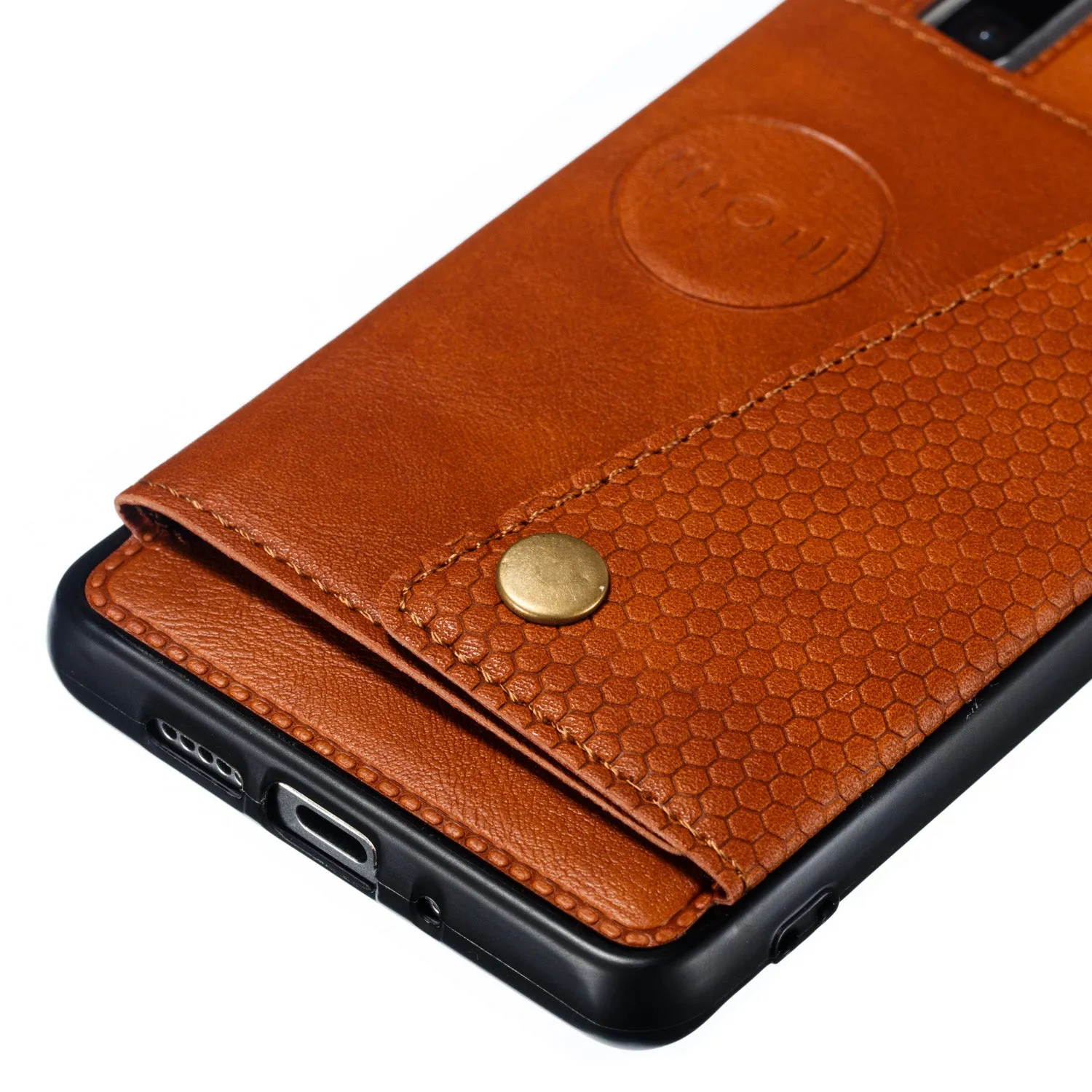 For Huawei P30 pro Double Buckle Non-slip Shockproof Cell Phone Case with Card Slot Bracket Light Brown