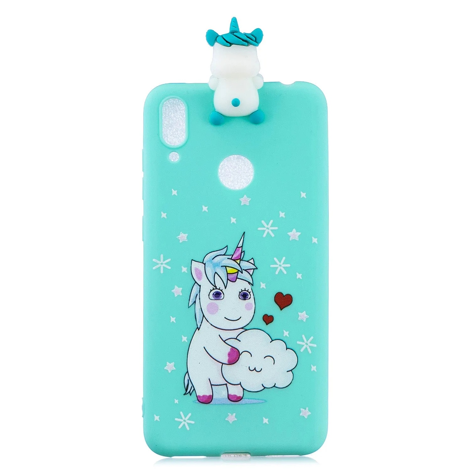 For Huawei Y6 2019 3D Cartoon Lovely Coloured Painted Soft TPU Back Cover Non-slip Shockproof Full Protective Case Love unicorn
