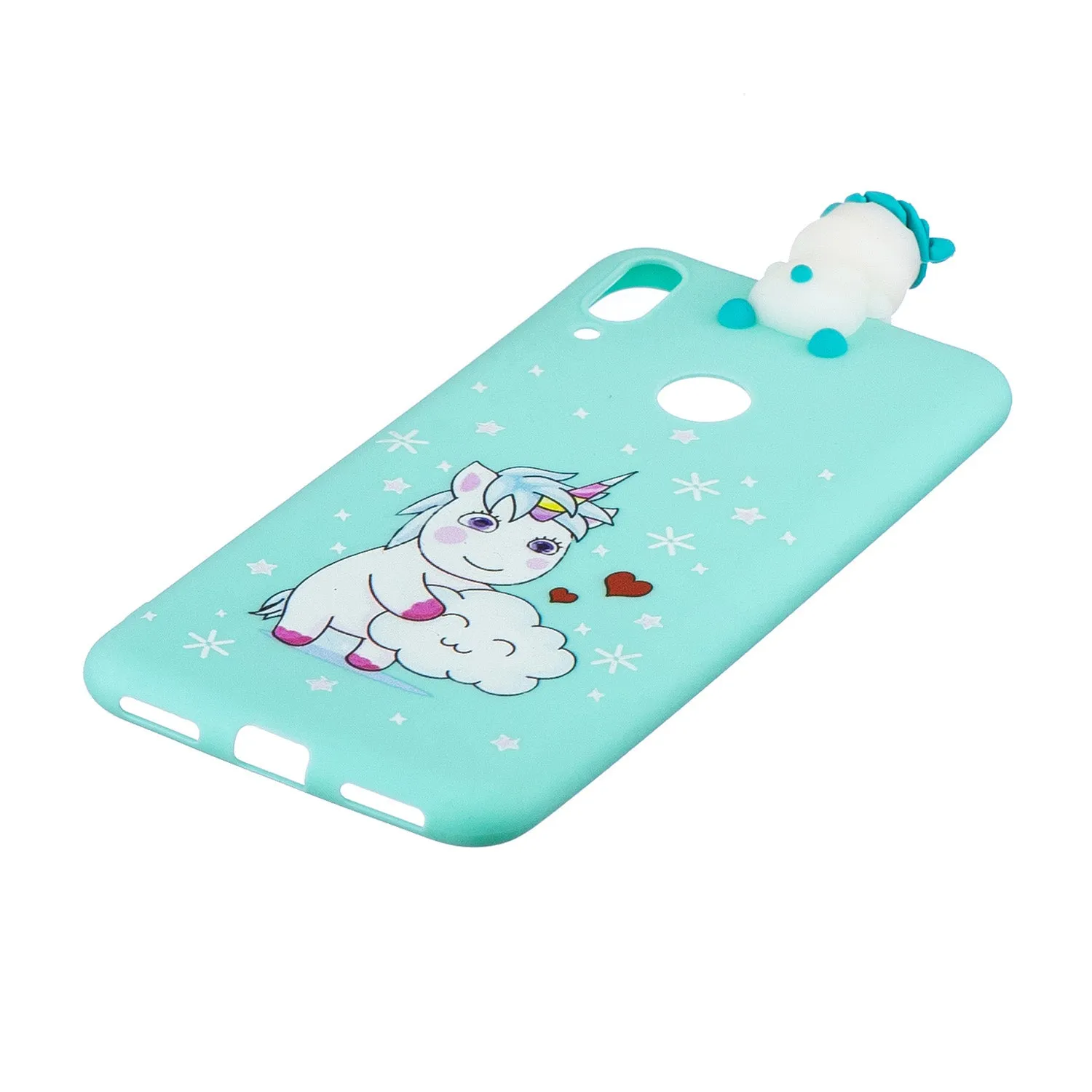 For Huawei Y6 2019 3D Cartoon Lovely Coloured Painted Soft TPU Back Cover Non-slip Shockproof Full Protective Case Love unicorn