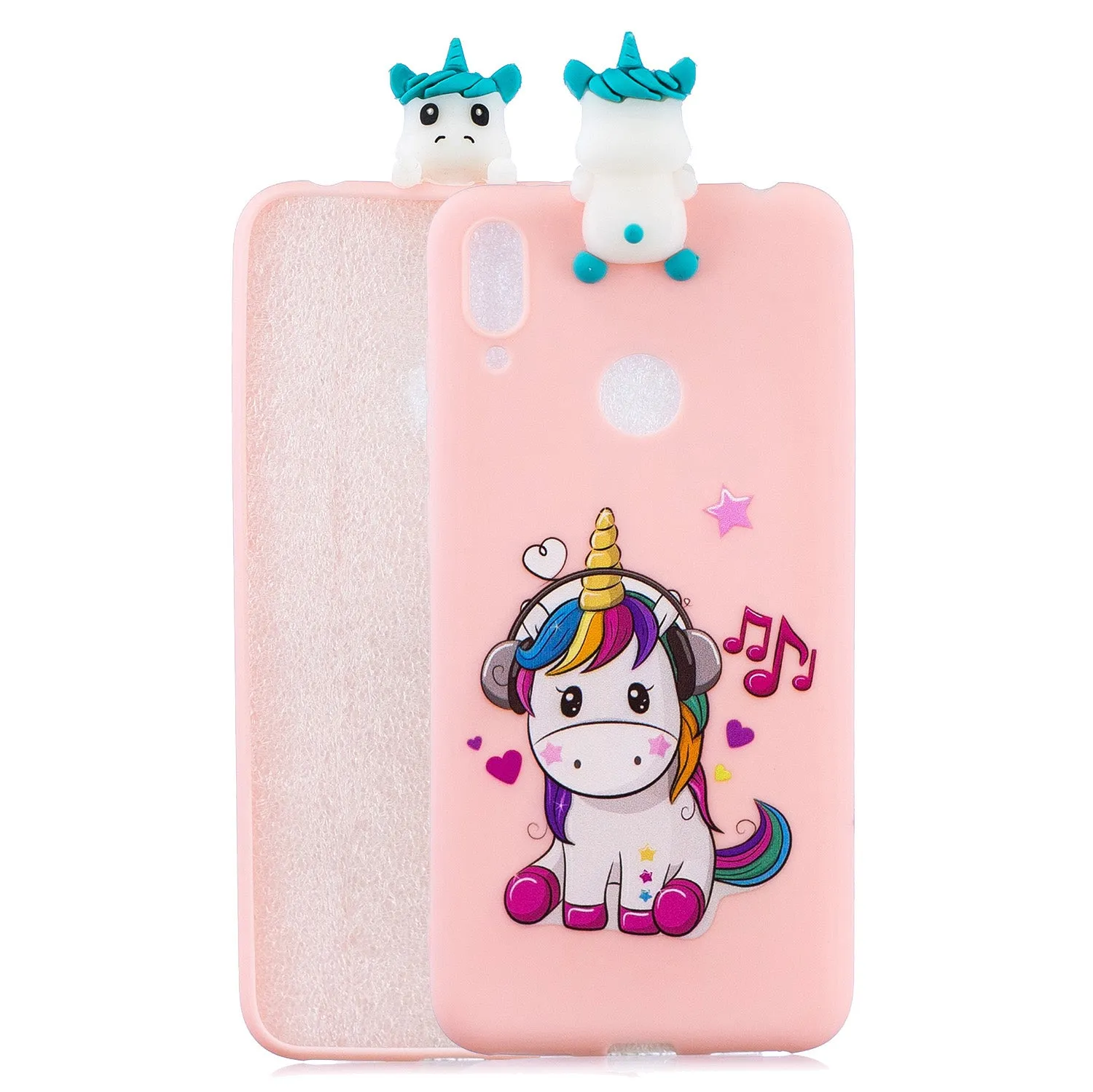 For Huawei Y6 2019 3D Cartoon Lovely Coloured Painted Soft TPU Back Cover Non-slip Shockproof Full Protective Case Love unicorn