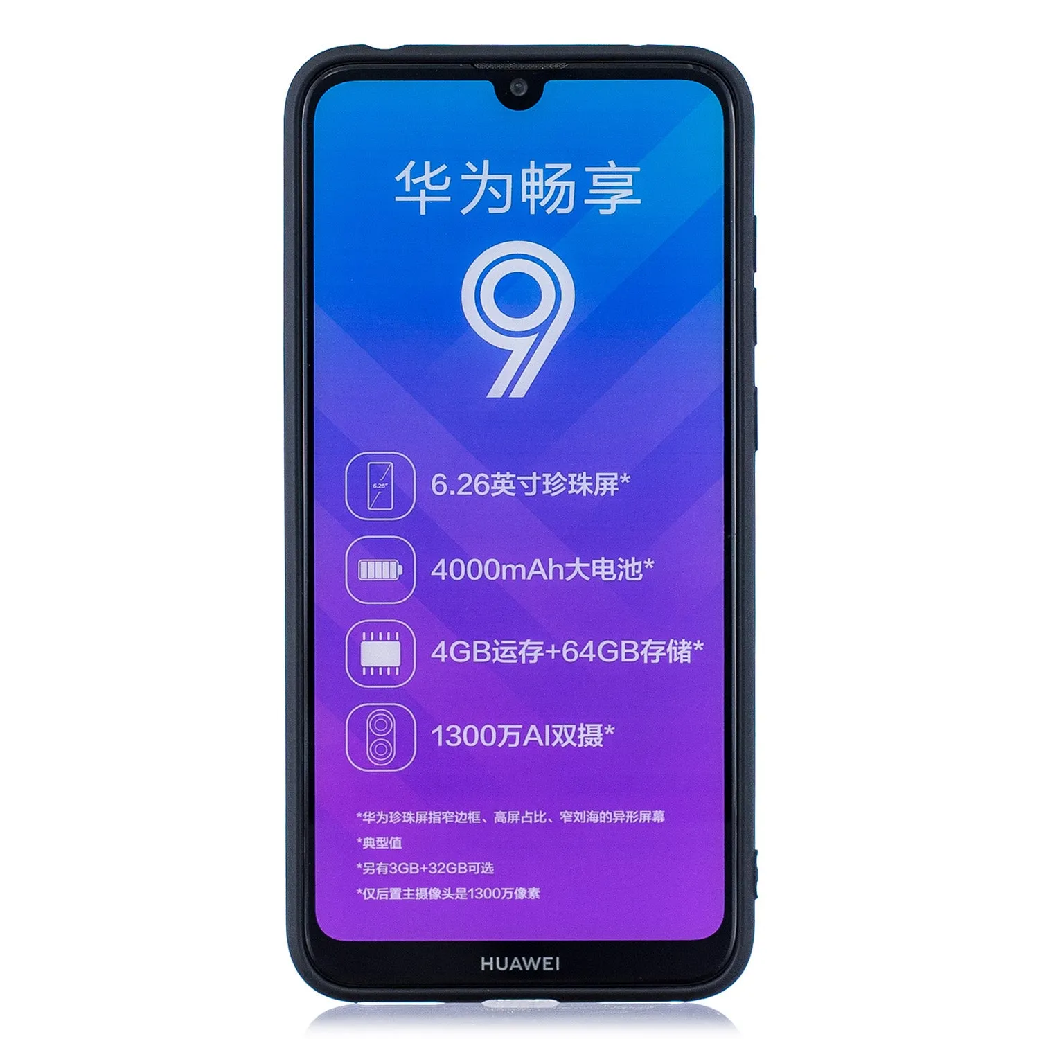 For HUAWEI Y7 2019 Cute Coloured Painted TPU Anti-scratch Non-slip Protective Cover Back Case with Lanyard black