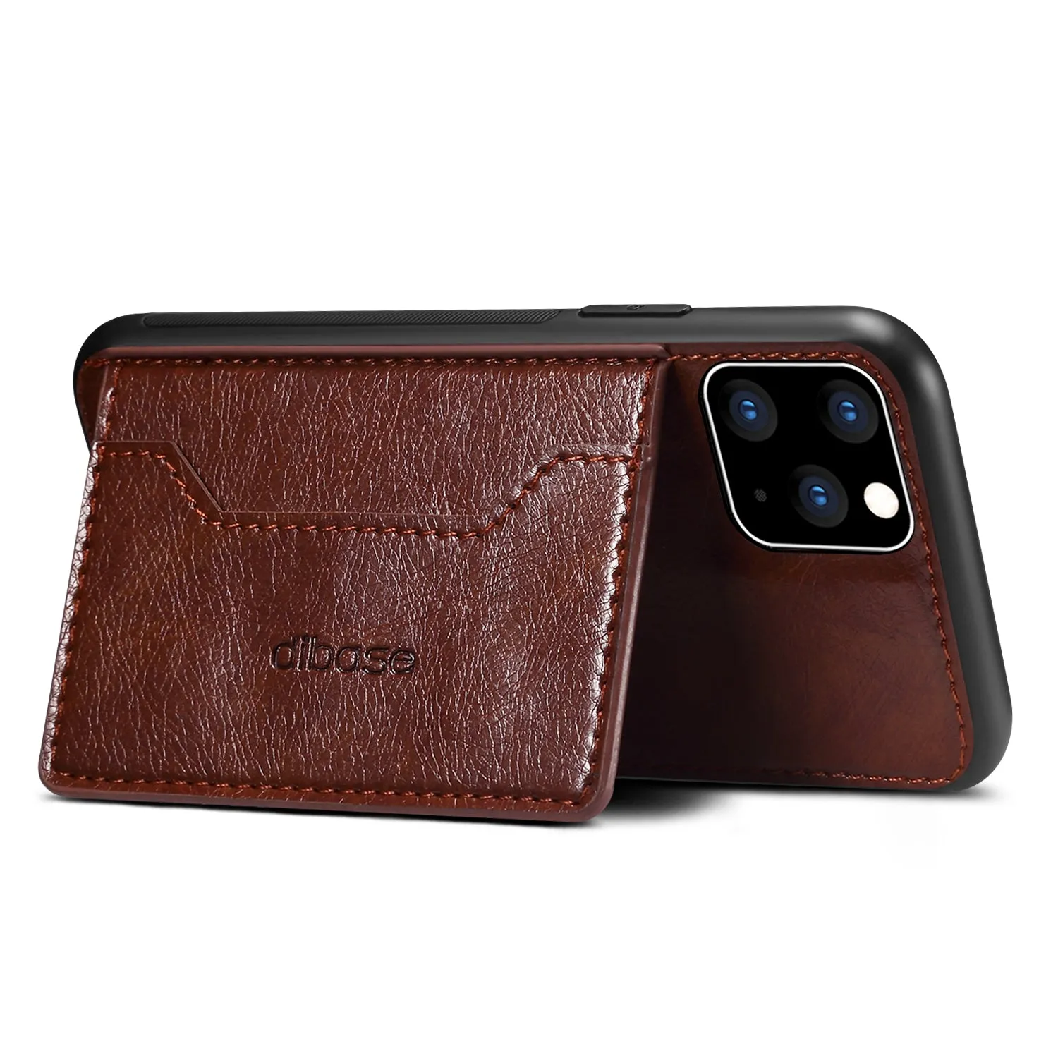 For iPhone 11/11 Pro/11 Pro Max Cellphone Smart Shell 2-in-1 Textured PU Leather Shock-Absorption Anti-Fall Card Holder Stand Function Phone Cover black