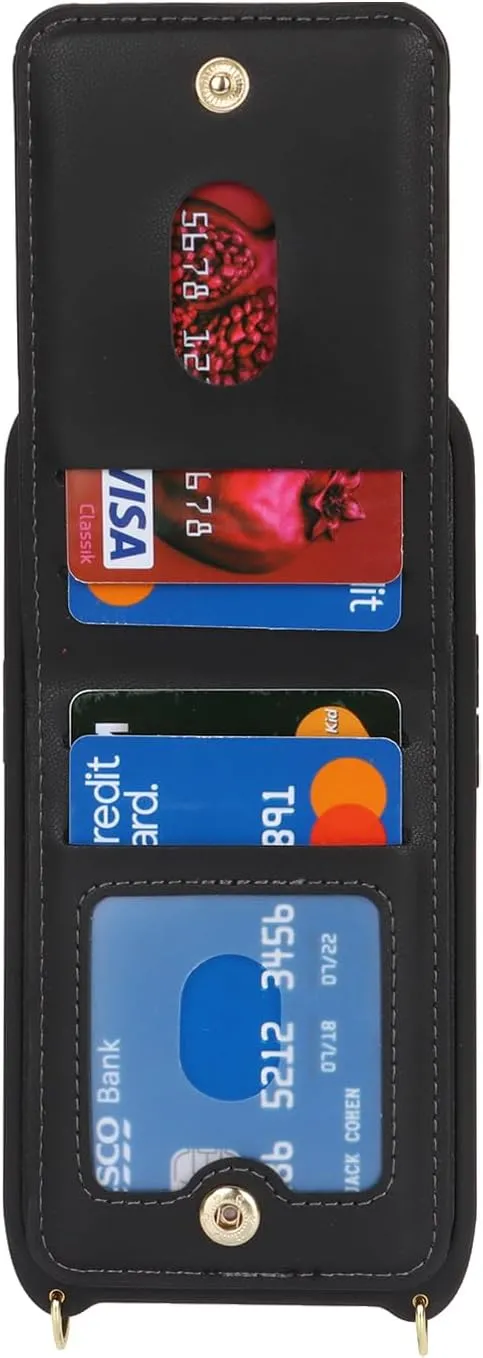 for iPhone 15 Wallet Case with Card Holder, for iPhone 15 Case Wallet with Strap Credit Card Slot, Crossbody Bag with Zipper Case for iPhone15 - Black
