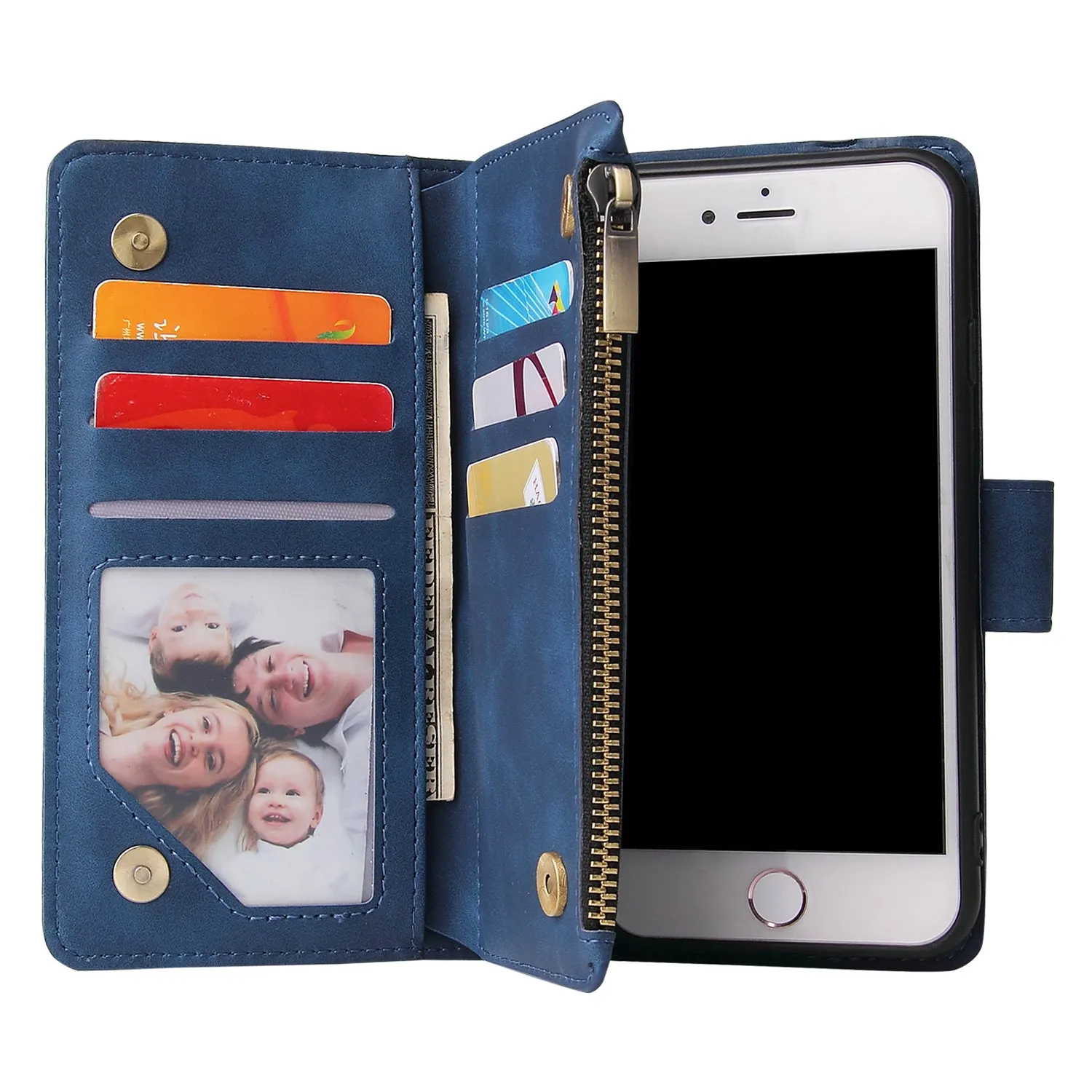 For iPhone 6 / 6S iPhone 6 plus / 6S plus iPhone 7 / 8 iPhone 7 plus / 8 plus Smart Phone Cover Coin Pocket with Cards Bracket Zipper Phone PU Leather Case Phone Cover  iPhone 7 / 8