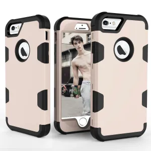 For iPhone 6/6S PC  Silicone 2 in 1 Hit Color Tri-proof Shockproof Dustproof Anti-fall Protective Cover Back Case Gold   black